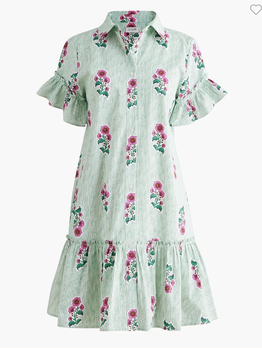 J Crew Printed ruffle-sleeve mini shirt-dress